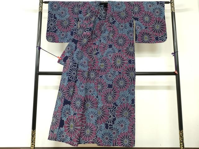 平和屋着物∴夏物　浴衣　注染　手縫い　舞花文　綿　逸品　DABI8652cd