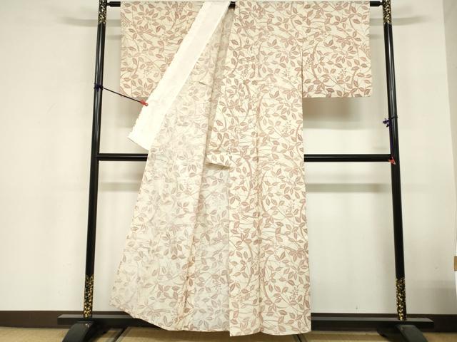 平和屋着物＊夏物　小紋　生紬　紗　型染め　枝葉文　正絹　逸品　DABI8656cd