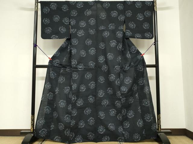 平和屋着物∴夏物　浴衣　注染　舞花文　黒地　日本製　綿　逸品　DABI8657cd
