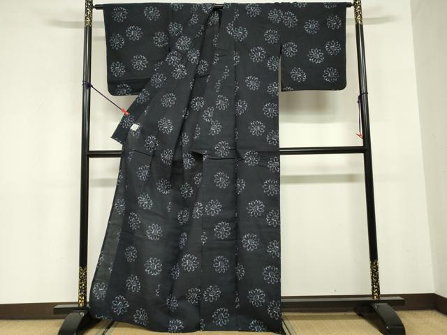 平和屋着物∴夏物　浴衣　注染　舞花文　黒地　日本製　綿　逸品　DABI8657cd