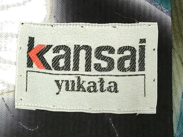 平和屋着物∴夏物　世界的ファッションデザイナー　山本寛斎　kansaiブランド　浴衣　注染　花蝶文　黒地　金彩　綿　逸品　DABI8663cd