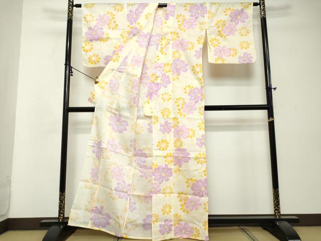 平和屋着物∴夏物　綿紅梅　浴衣　秋桜　コスモス　綿　逸品　DABI8665cd