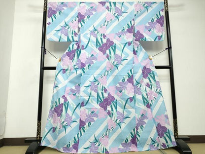平和屋着物∴夏物　浴衣　草花文　杜若　カキツバタ　綿　逸品　DABI8668cd