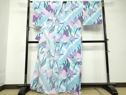 平和屋着物∴夏物　浴衣　草花文　杜若　カキツバタ　綿　逸品　DABI8668cd