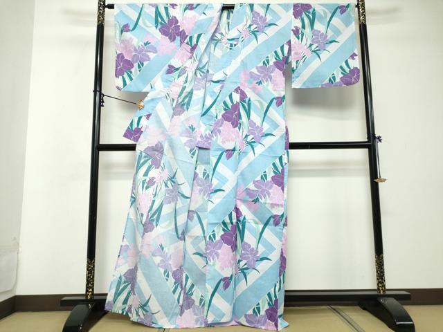平和屋着物∴夏物　浴衣　草花文　杜若　カキツバタ　綿　逸品　DABI8668cd