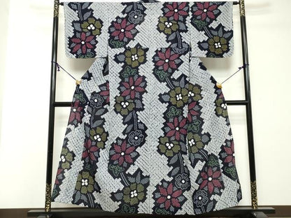 平和屋着物∴夏物　浴衣　有松鳴海絞り　草花文　綿　逸品　DABI8671cd