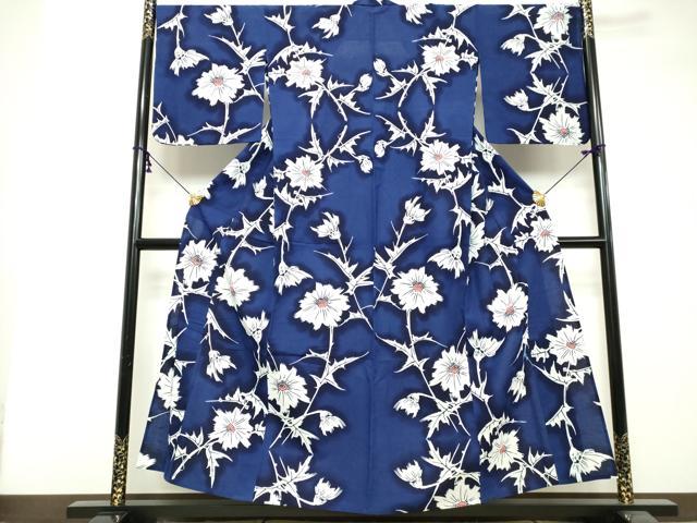 平和屋着物∴夏物　浴衣　注染　手縫い　枝花文　綿　逸品　DABI8673cd