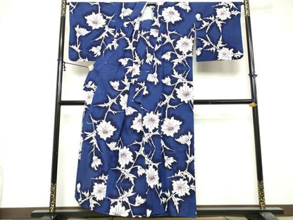 平和屋着物∴夏物　浴衣　注染　手縫い　枝花文　綿　逸品　DABI8673cd
