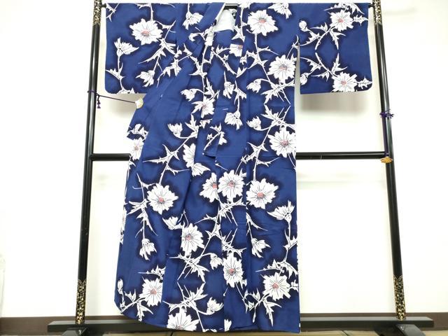 平和屋着物∴夏物　浴衣　注染　手縫い　枝花文　綿　逸品　DABI8673cd