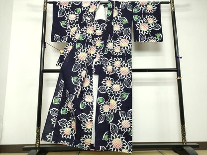 平和屋着物∴夏物　浴衣　注染　手縫い　ひまわり　向日葵　綿　逸品　DABI8674cd
