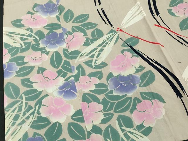 平和屋着物∴夏物　浴衣　注染　流水花文　トンボ　綿　逸品　DABI8680cd