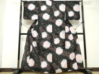 平和屋着物∴夏物　浴衣　舞花文　黒地　綿　逸品　DABI8684cd