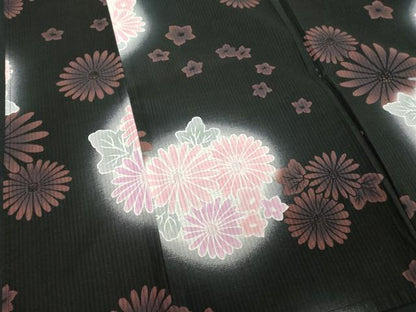 平和屋着物∴夏物　浴衣　舞花文　黒地　綿　逸品　DABI8684cd