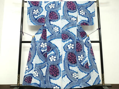 平和屋着物∴夏物　浴衣　有松鳴海絞り　流水花文　綿　逸品　DABI8690cd