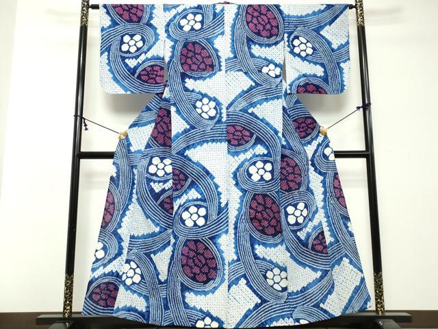 平和屋着物∴夏物　浴衣　有松鳴海絞り　流水花文　綿　逸品　DABI8690cd