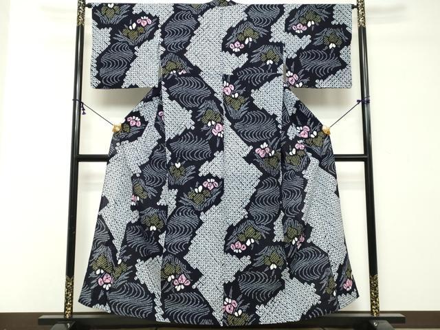 平和屋着物∴夏物　浴衣　有松鳴海絞り　流水花文　杜若　カキツバタ　綿　逸品　DABI8692cd