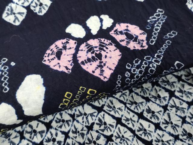 平和屋着物∴夏物　浴衣　有松鳴海絞り　流水花文　杜若　カキツバタ　綿　逸品　DABI8692cd
