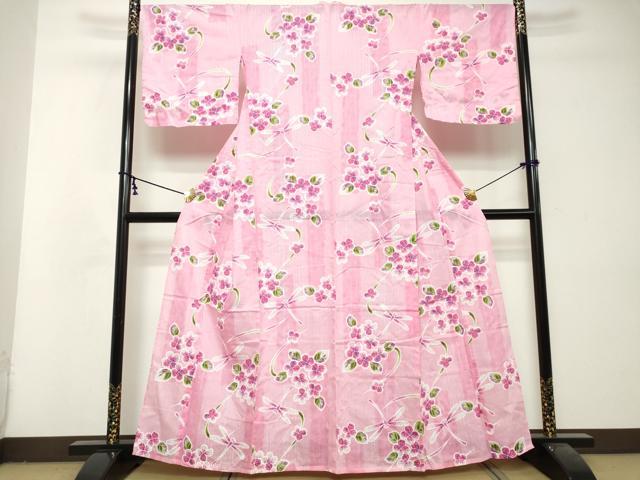平和屋着物∴夏物　浴衣　トンボ　紫陽花　銀糸　逸品　DABI8698cd