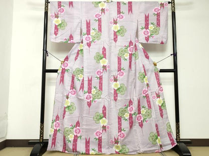 平和屋着物∴夏物　浴衣　矢羽文様　撫子　綿　逸品　DABI8701cd