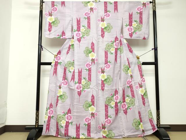 平和屋着物∴夏物　浴衣　矢羽文様　撫子　綿　逸品　DABI8701cd