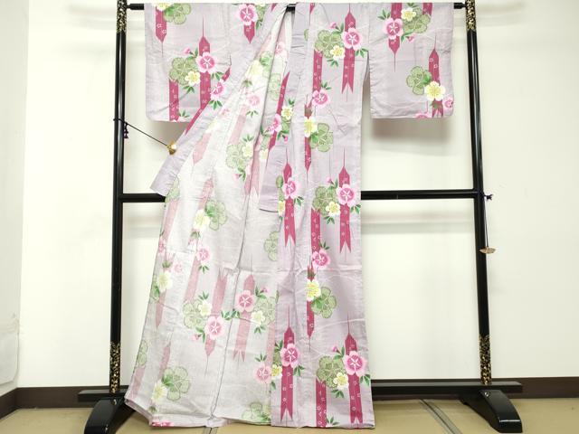 平和屋着物∴夏物　浴衣　矢羽文様　撫子　綿　逸品　DABI8701cd