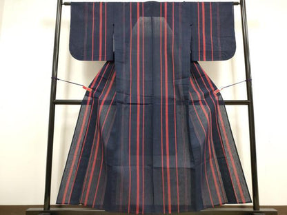 平和屋着物∴夏物　阿波しじら織　浴衣　間道　綿　逸品　未使用　DABI8715cd