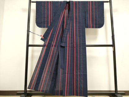 平和屋着物∴夏物　阿波しじら織　浴衣　間道　綿　逸品　未使用　DABI8715cd