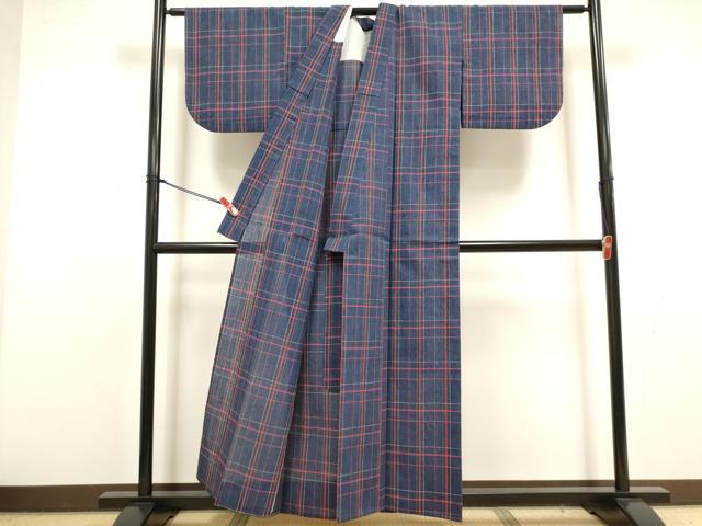 平和屋着物∴夏物　阿波しじら織　浴衣　格子　綿　逸品　DABI8721cd