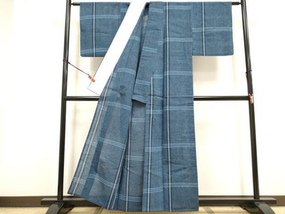 平和屋着物∴夏物　阿波しじら織　浴衣　変わり格子　綿　逸品　DABI8727cd