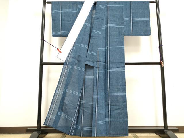 平和屋着物∴夏物　阿波しじら織　浴衣　変わり格子　綿　逸品　DABI8727cd