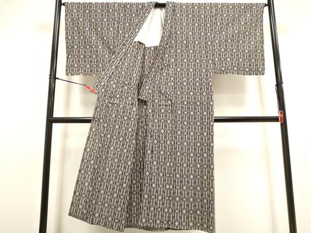 平和屋着物∴夏物　男性　浴衣　注染　手縫い　菱文　間道　綿　逸品　DABI8732cd