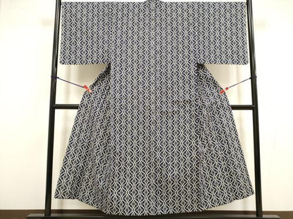 平和屋着物∴夏物　男性　浴衣　注染　手縫い　変わり格子　綿　逸品　DABI8736cd