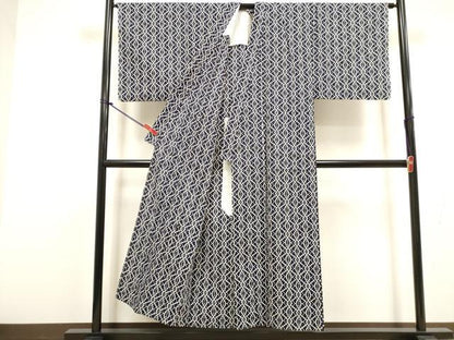 平和屋着物∴夏物　男性　浴衣　注染　手縫い　変わり格子　綿　逸品　DABI8736cd