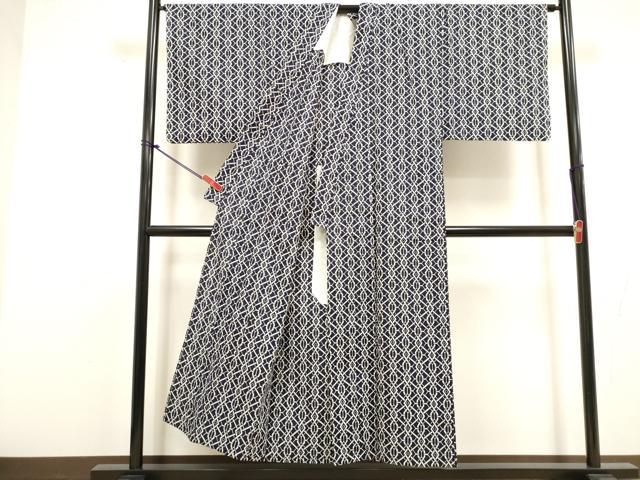 平和屋着物∴夏物　男性　浴衣　注染　手縫い　変わり格子　綿　逸品　DABI8736cd