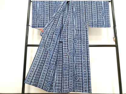 平和屋着物∴夏物　男性　浴衣　注染　源氏車文　綿　逸品　未使用　DABI8745cd