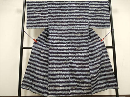 平和屋着物∴夏物　男性　浴衣　注染　手縫い　縞　綿　逸品　DABI8748cd