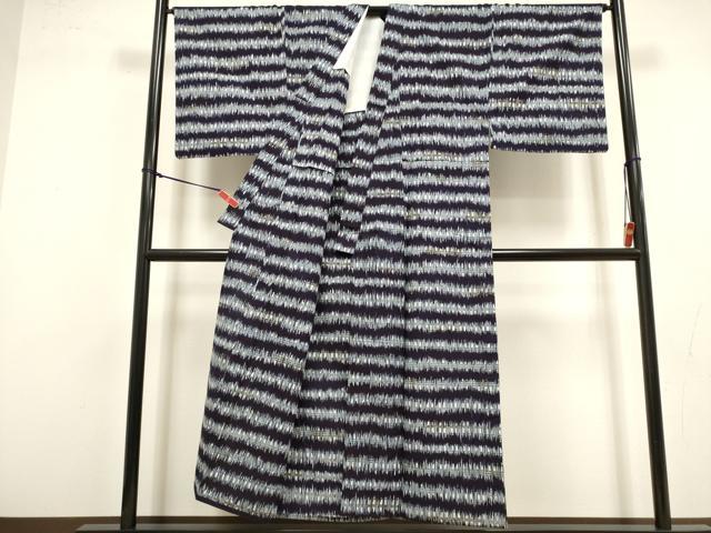 平和屋着物∴夏物　男性　浴衣　注染　手縫い　縞　綿　逸品　DABI8748cd