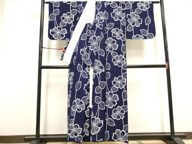 平和屋着物∴夏物　浴衣　注染　手縫い　枝花文　綿　逸品　DABI8754cd