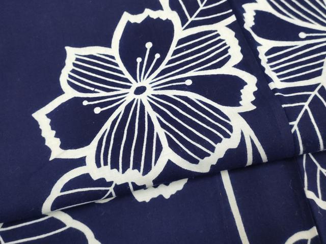 平和屋着物∴夏物　浴衣　注染　手縫い　枝花文　綿　逸品　DABI8754cd