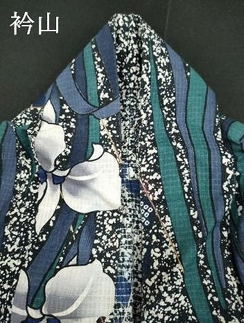 平和屋着物∴夏物　綿紅梅　浴衣　手縫い　枝花文　杜若　カキツバタ　金彩　綿　逸品　DABI8756cd