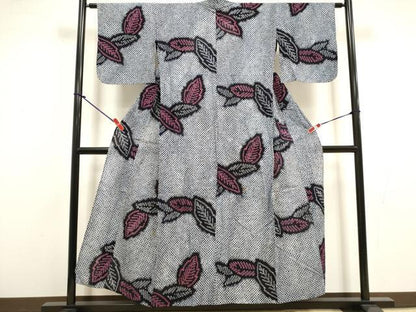 平和屋着物∴夏物　浴衣　有松鳴海絞り　草葉文　綿　逸品　DABI8784cd