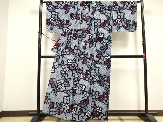 平和屋着物∴夏物　浴衣　有松鳴海絞り　草花文　綿　逸品　DABI8797cd