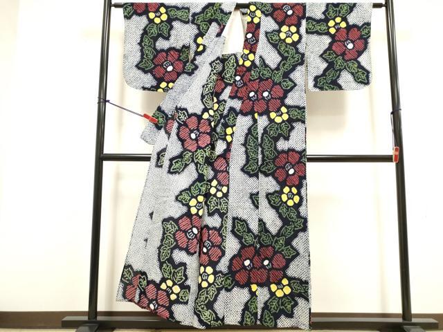 平和屋着物∴夏物　浴衣　有松鳴海絞り　草花文　綿　逸品　DABI8798cd