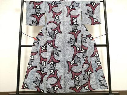 平和屋着物∴夏物　浴衣　有松鳴海絞り　草花文　綿　逸品　DABI8799cd