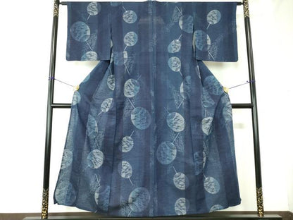 平和屋着物∴夏物　阿波しじら織　浴衣　間道　団扇　綿　逸品　DABI8806cd