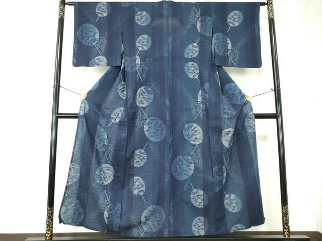 平和屋着物∴夏物　阿波しじら織　浴衣　間道　団扇　綿　逸品　DABI8806cd