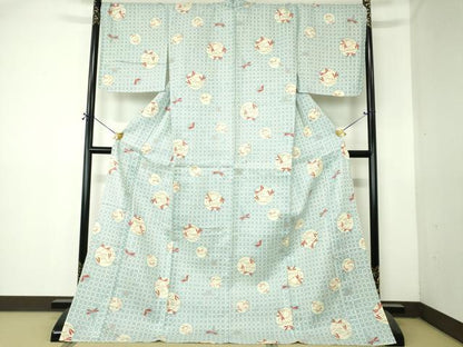 平和屋着物∴夏物　浴衣　手縫い　丸文　トンボ　ロング丈　逸品　未使用　DABI8812cd