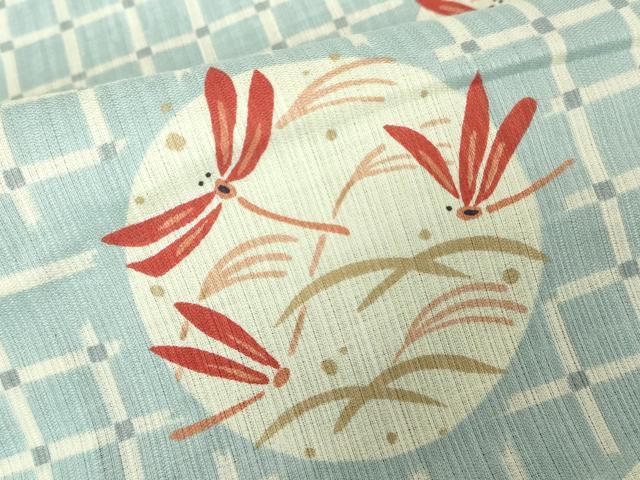 平和屋着物∴夏物　浴衣　手縫い　丸文　トンボ　ロング丈　逸品　未使用　DABI8812cd