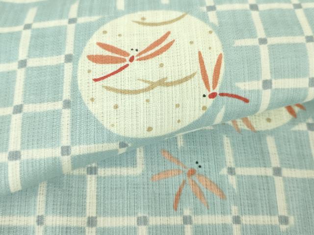 平和屋着物∴夏物　浴衣　手縫い　丸文　トンボ　ロング丈　逸品　未使用　DABI8812cd