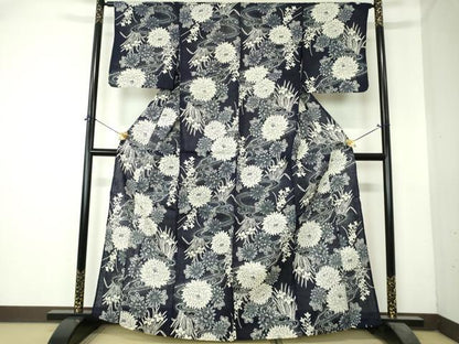 平和屋着物∴夏物　浴衣　流水花文　綿　逸品　DABI8822cd